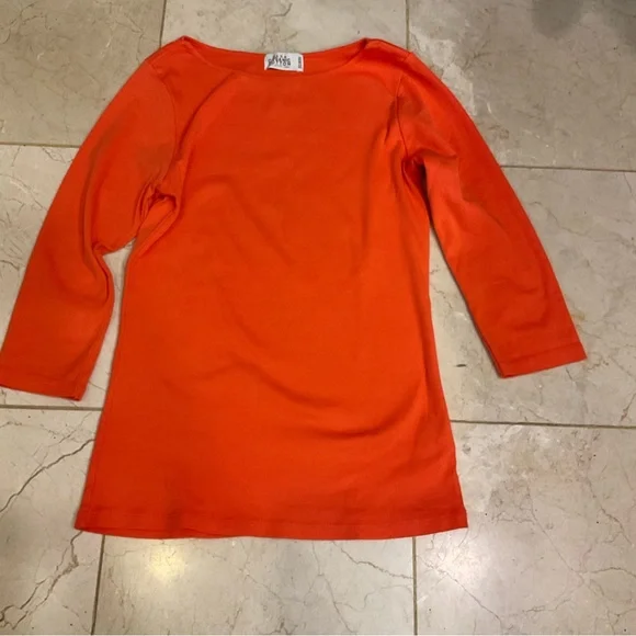 Zara Organic Cotton 3/4 Sleeve, Crew Neck T-Shirt, Bright Orang, Beautiful! Sz S - Picture 2 of 7